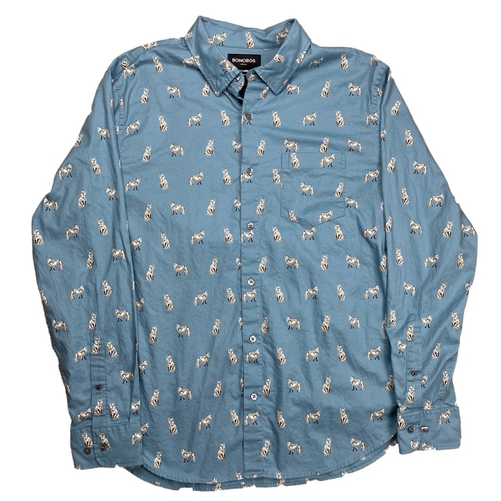 Bonobos Blue Casual Button Down Shirt with White Pattern